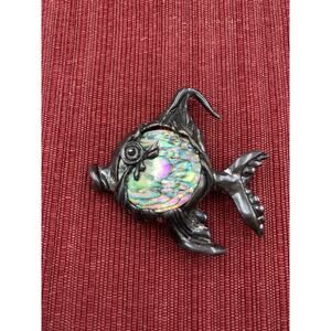 Vintage Signed Brutalist CYVRA PLYMPTON Sterling Abalone Fish Brooch